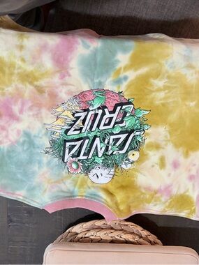 Santa Cruz Tie-Dye Crewneck with Frog Graphic — Pink, Yellow & Aqua
